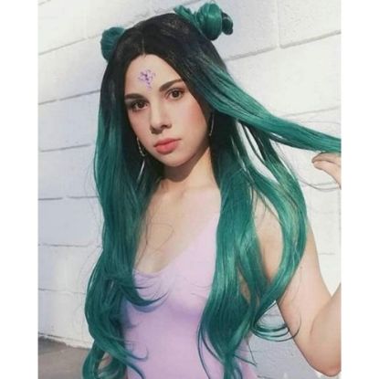 图片 Half Black Half Green Straight Hair Wig SS0585