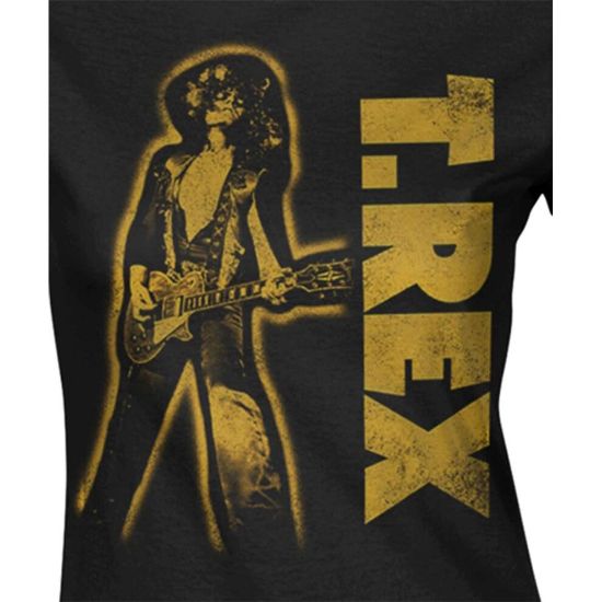 图片 T Rex T Shirt Guitar Stance Distressed Logo new Official Womens Skinny Fit Black