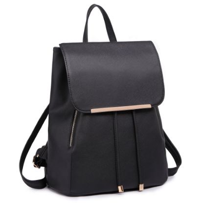 图片 Miss Lulu Women's Black Faux Leather Backpack | PU Leather Backpack