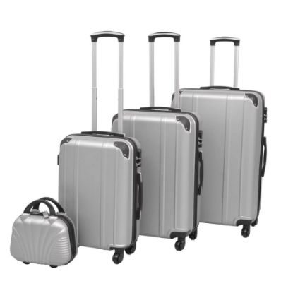 图片 vidaXL 4 Piece Hardcase Trolley Set Silver Travel Suitcase Luggage Bag Cabin