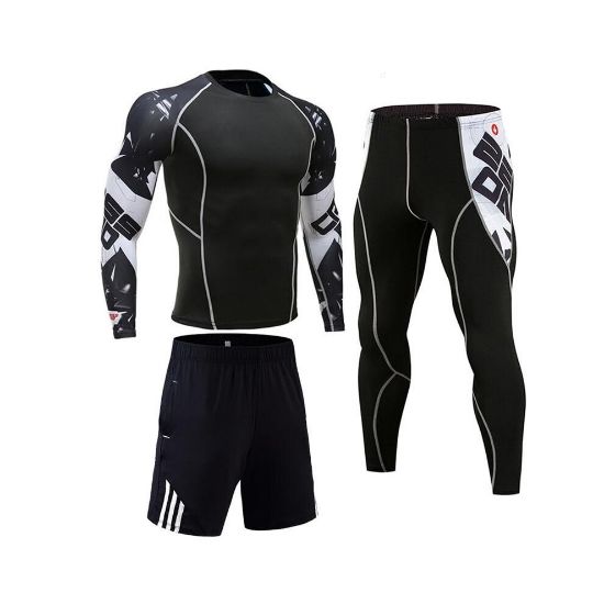 图片 (2-piece suit-771, S) Men,s Running Fitness Sportswear Athletic Physical Training Clothes Sports Suits Workout Kit