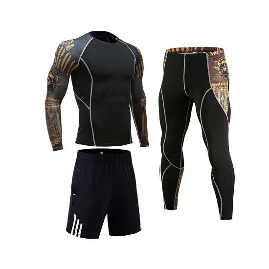 图片 (2-piece suit-771, S) Men,s Running Fitness Sportswear Athletic Physical Training Clothes Sports Suits Workout Kit