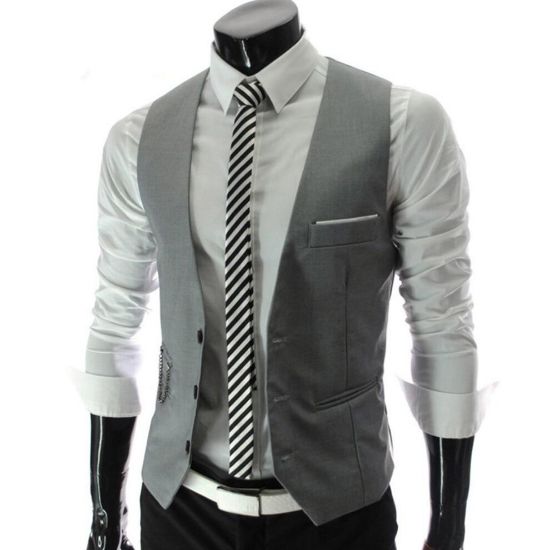 图片 Share  (Black, S) Men Vests, Waistcoat, V Neck Sleeveless, Buttons Blazer Plus Size, Formal Business Jacket