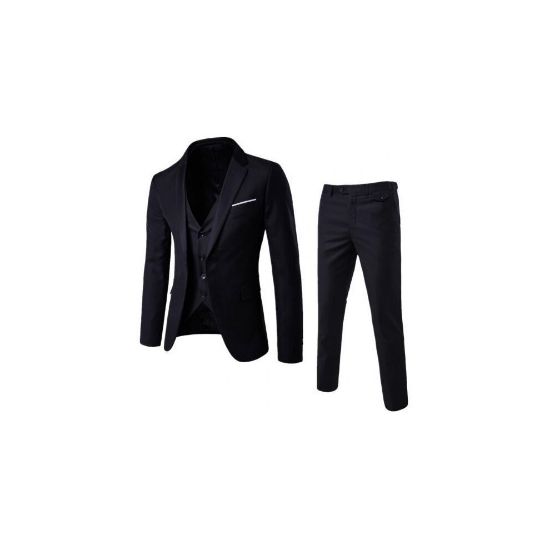 图片 (Black, M) Formal Blazer+Vest+Pants Suits Sets For Men,s Wedding/Office/Business Suit