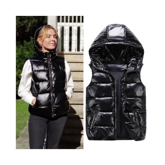 图片 (Black, M) New Short Bright Color Cotton Padded Jacket Sleeveless Female Winter Waistcoat Vest