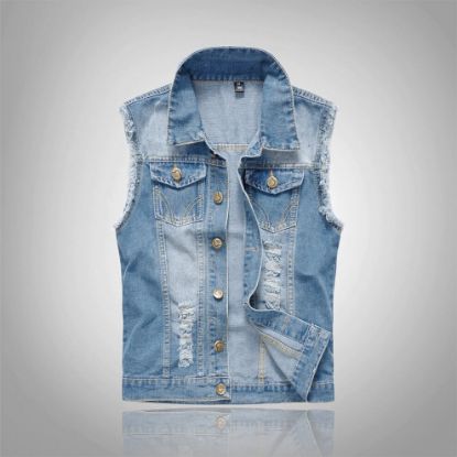 图片 (2 / S) Mens Sleeveless Jeans Jacket, Denim Men Cowboy Vest, Waistcoat