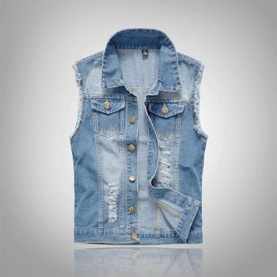 图片 (2 / S) Mens Sleeveless Jeans Jacket, Denim Men Cowboy Vest, Waistcoat