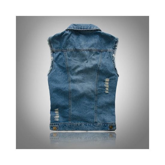 图片 (2 / S) Mens Sleeveless Jeans Jacket, Denim Men Cowboy Vest, Waistcoat