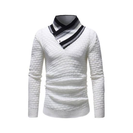 图片 Stylish High Collar Splicing Long Sleeve Men Sweater White Xl