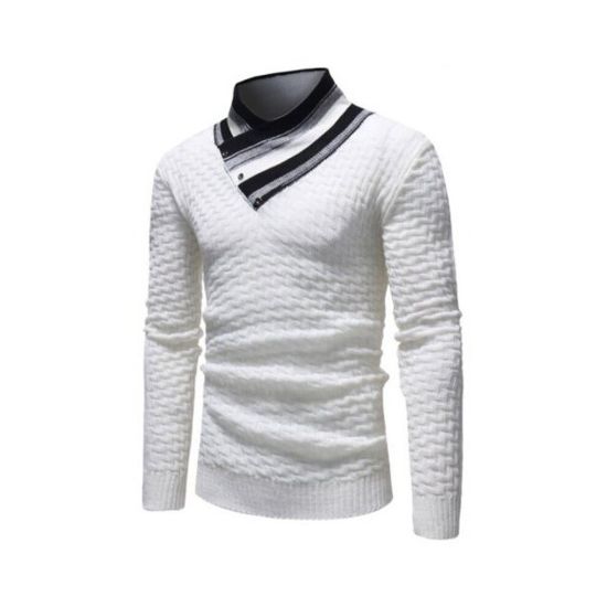 图片 Stylish High Collar Splicing Long Sleeve Men Sweater White Xl