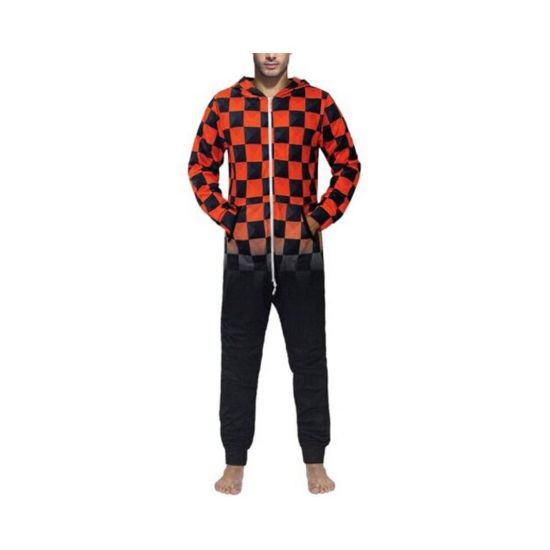 图片 Spliced Color Plaid Pattern Onesie For Men Red Wine Xl