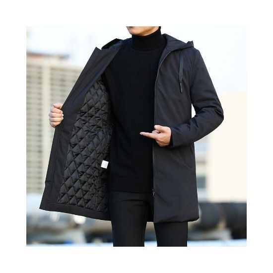 图片 (Black, M) Men Jackets, Autumn Winter Trench Coat, Men Casual Thicken Warm Hooded Jacket