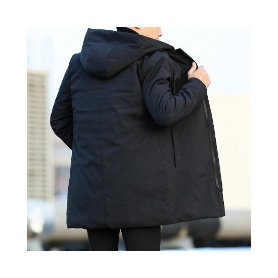 图片 (Black, M) Men Jackets, Autumn Winter Trench Coat, Men Casual Thicken Warm Hooded Jacket