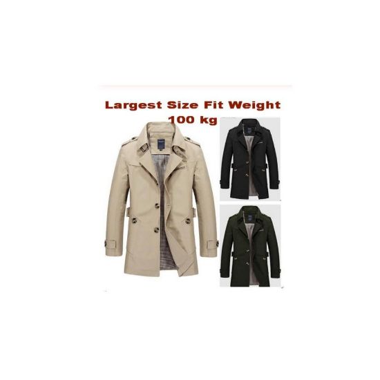 图片 (Khaki, M) Male Casual Jacket, Long Trench Coat, Cotton Washed Classic Breasted Overcoat