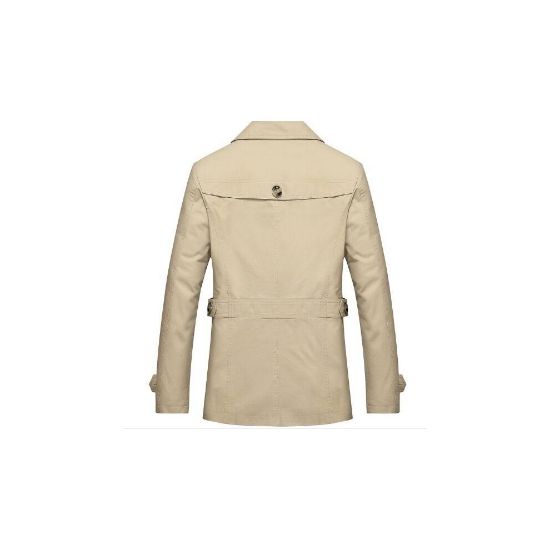 图片 (Khaki, M) Male Casual Jacket, Long Trench Coat, Cotton Washed Classic Breasted Overcoat