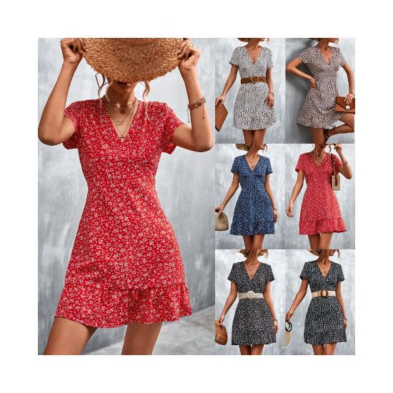 图片 Women's Floral Dress V-Neck Summer Short Sleeve