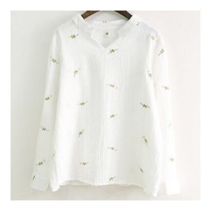 图片 Fresh Embroidery Daisy Gauze Long Sleeve Shirt