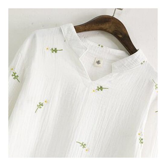 图片 Fresh Embroidery Daisy Gauze Long Sleeve Shirt