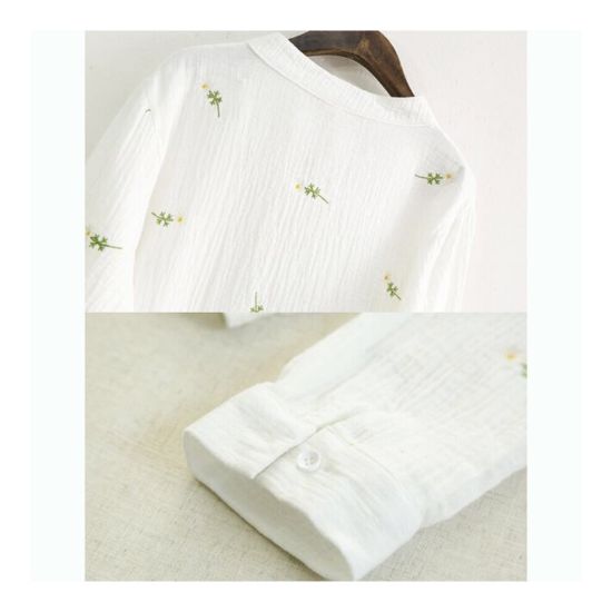 图片 Fresh Embroidery Daisy Gauze Long Sleeve Shirt