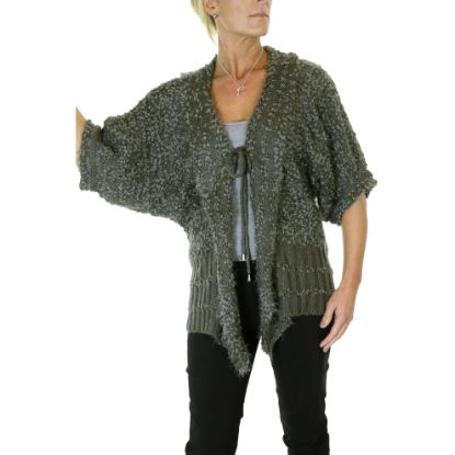 图片 Soft Boucle Knit Tie Front Shrug Cardigan Jumper Olive Green 6-12 (One Size)