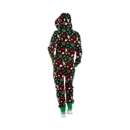 图片 Holiday Onesie Unisex Full Zip Up Tops Christmas Print Hooded Sleepwear One Piece Set New