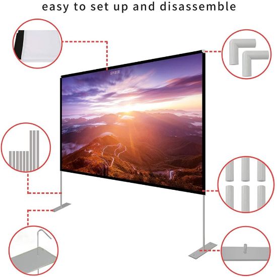 图片 Projector Screen with Stand 120 inch Portable Projection Screen 16:9 4K HD Rear Front Projections Movies Screen with Carry Bag for Indoor Ou