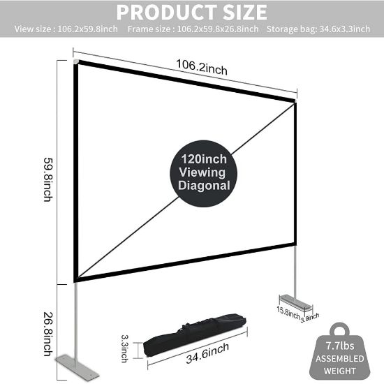 图片 Projector Screen with Stand 120 inch Portable Projection Screen 16:9 4K HD Rear Front Projections Movies Screen with Carry Bag for Indoor Ou