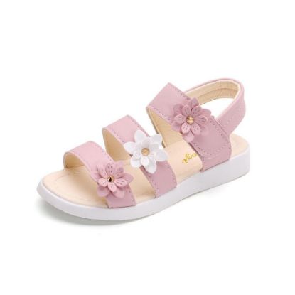 图片 (21, Pink) Girls Sandals Gladiator Flowers Sweet Soft Children,s Beach Shoes - Kids Summer Floral Sandals High-Quality