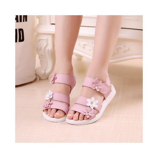 图片 (21, Pink) Girls Sandals Gladiator Flowers Sweet Soft Children,s Beach Shoes - Kids Summer Floral Sandals High-Quality