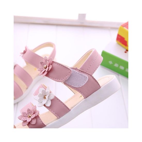 图片 (21, Pink) Girls Sandals Gladiator Flowers Sweet Soft Children,s Beach Shoes - Kids Summer Floral Sandals High-Quality