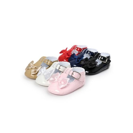 图片 (Black, 0-6 Months) Brand New PU Leather Girl Boy First Walkers Shoes