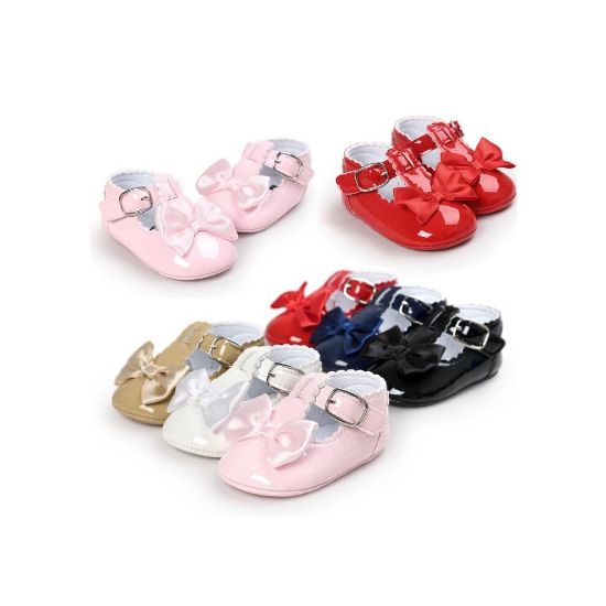 图片 (Black, 0-6 Months) Brand New PU Leather Girl Boy First Walkers Shoes