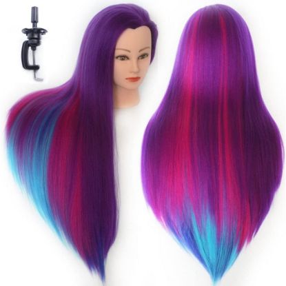 图片 HAIREALM Training Head Hairdressing Mannequin Manikin Doll Multicoloured 100% Synthetic Fiber Hair (Table Clamp Holder Included) ESACH2P