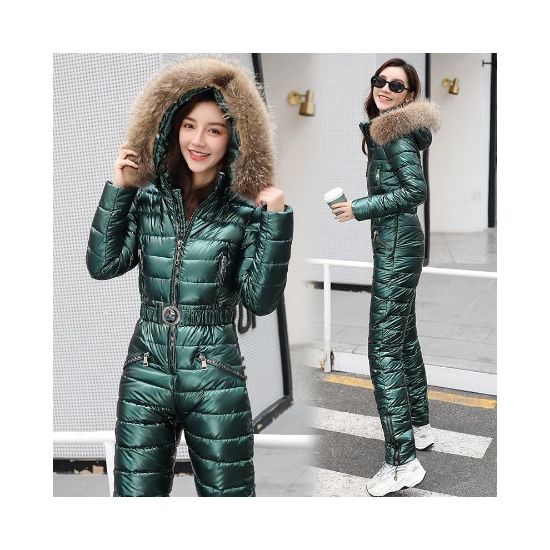 图片 (Green, S) Shiny Silver Gold One-piece Ski Suit Women