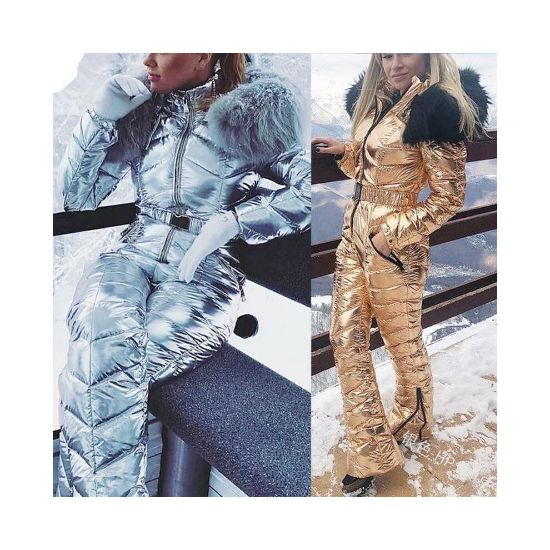 图片 (Green, S) Shiny Silver Gold One-piece Ski Suit Women