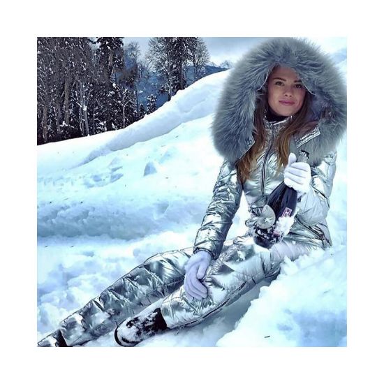 图片 (Green, S) Shiny Silver Gold One-piece Ski Suit Women