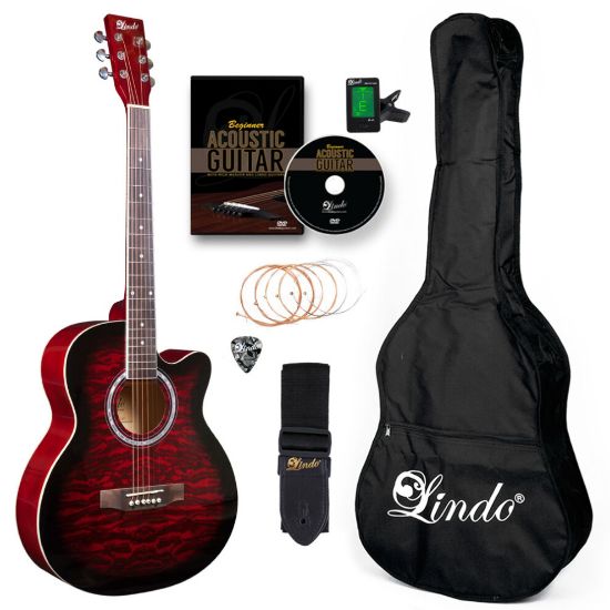 图片 Lindo Standard Ruby Red Acoustic Guitar and Accessory Pack