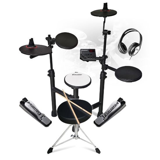 图片 Carlsbro Club 100 Electric Drum Kit 5-Piece Electronic Digital Set with Stool, Headphones and Sticks Foldable Jazz Club Big Band Silent Quiet Practice