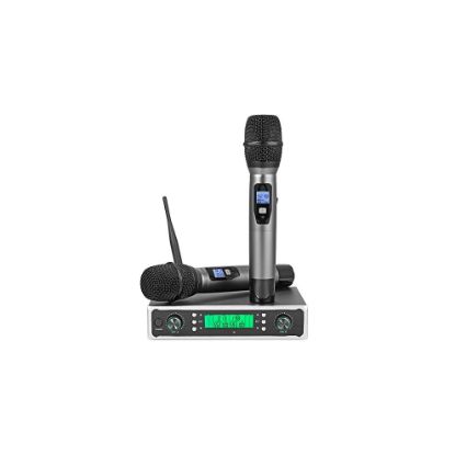 图片 LiNKFOR UHF Wireless Microphone System Infrared Pairing 2 Handheld Metal Wireless Microphones and Metal Receiver 200 Channels 328ft Transmission LCD