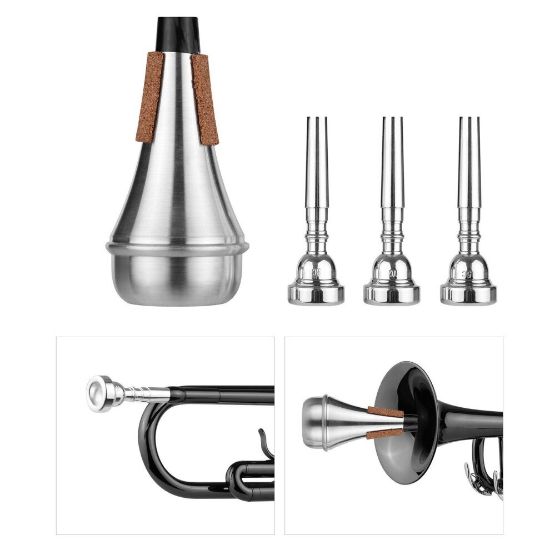 图片 Trumpet Mute Silencer + 3pcs Trump Mouthpieces Accessories for Beginners Intermediate Professional Players