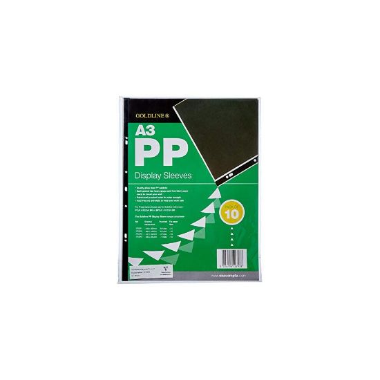 图片 Clairefontaine Goldline Display Sleeves Polypropylene Reinforced 150 Micron, Three Hole A3 Clear, Ref PDSA3Z, Pack of 10