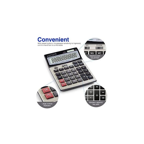 图片 Extra Large Desktop Calculator, Extra Large Key Solar and Battery Dual Power Portable 12 Digit Large LCD Display Model 2019