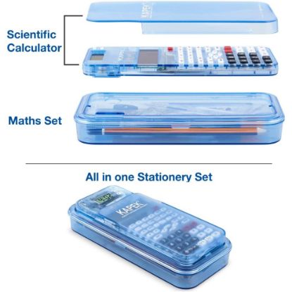 图片 KAPEK Maths Set and Scientific Calculator Bundle. This Patented School Calculator and Geometry Set is the perfect all in one stationery set for second