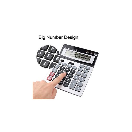 图片 Calculators HIHUHEN Large Calculator Solar & Battery Power 12 Digit Display Multi-Functional Big Button for Business Office School Calculating (2 x