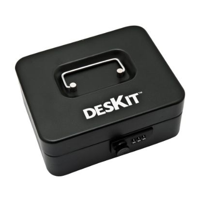 图片 DESKIT 8" Cash Box Safe with Lock and 2 Keys | Secure Money Cash Tin with Tray for Petty Cash and Coins | Black | Steel