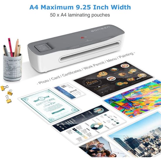 图片 4 in 1 Thermal Laminator with 50 Laminating Pouches, A4 Portable Laminator with Paper Trimmer and Corner Rounder, 9 Inches