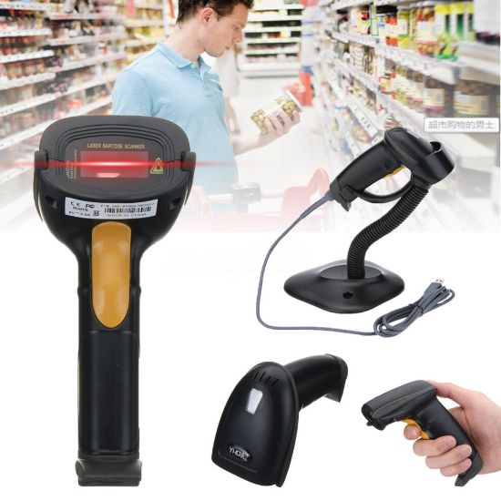 图片 Laser Barcode Scanner USB Handheld Automatic Bar Code Reader Scan POS With Stand