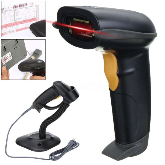 图片 Laser Barcode Scanner USB Handheld Automatic Bar Code Reader Scan POS With Stand