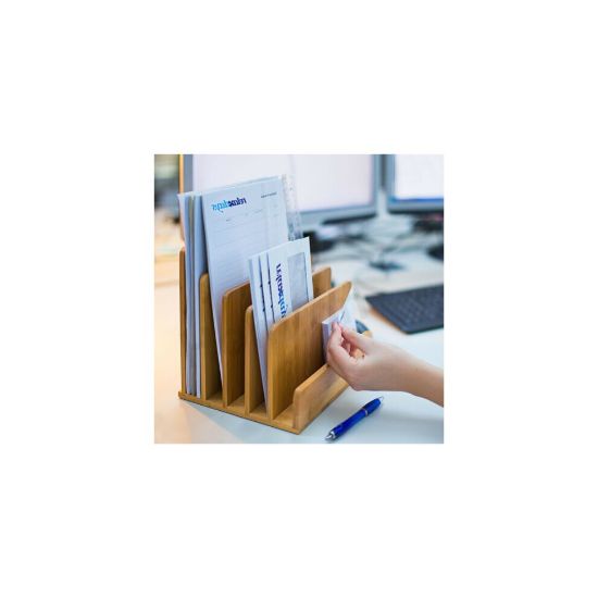 图片 Bamboo 5 Compartment Documents Rack Holder Letter File Magzine Organiser Office