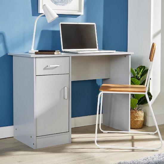 图片 Grey Desk 1 Drawer 1 Door Compact Computer Workstation Home Office Table